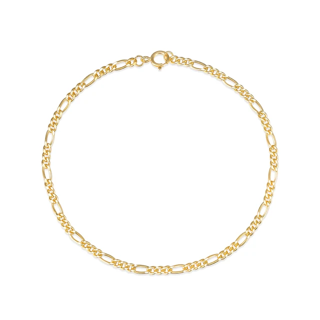 BOAKO Bangals For Women 925 Sterling Silver Figaro Chain Bracelets Punk Cool Party Simple 18K Gold Plated Female 18.5cm Bracelet