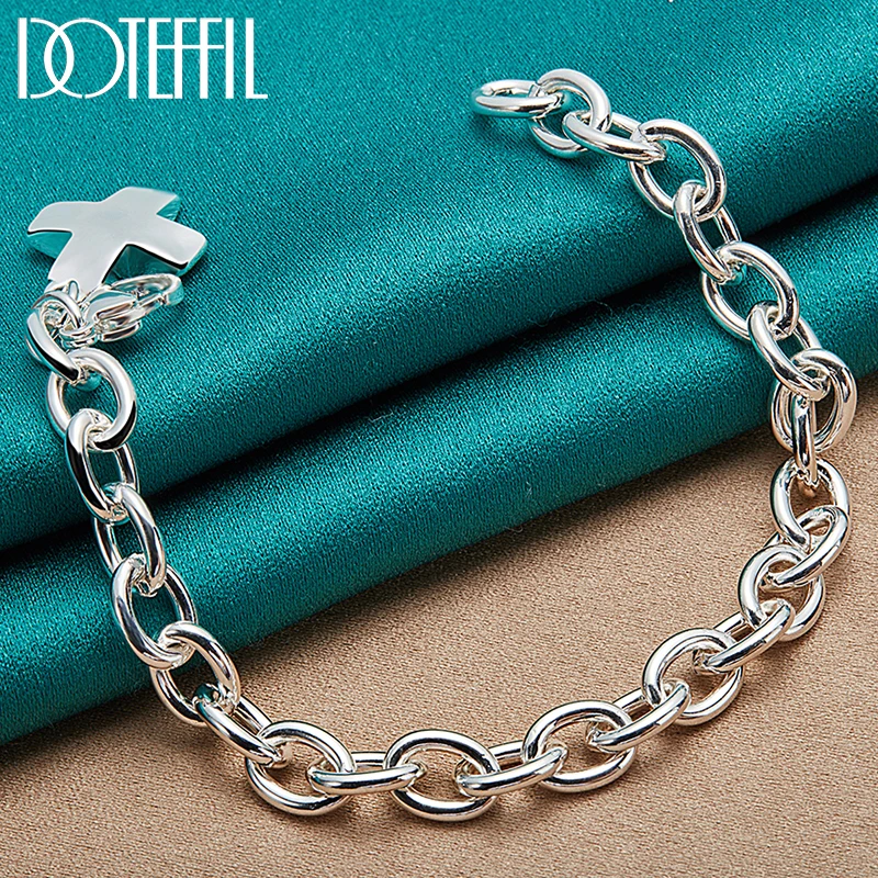 DOTEFFIL 925 Sterling Silver 24K Gold Solid Cross Pendant Bracelet For Woman Man Charm Wedding Engagement Party Fashion Jewelry