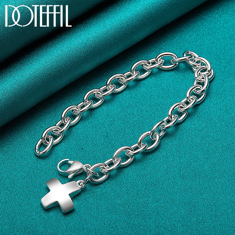 DOTEFFIL 925 Sterling Silver 24K Gold Solid Cross Pendant Bracelet For Woman Man Charm Wedding Engagement Party Fashion Jewelry