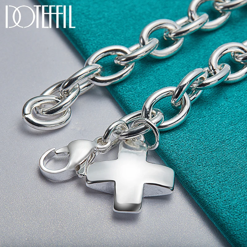 DOTEFFIL 925 Sterling Silver 24K Gold Solid Cross Pendant Bracelet For Woman Man Charm Wedding Engagement Party Fashion Jewelry