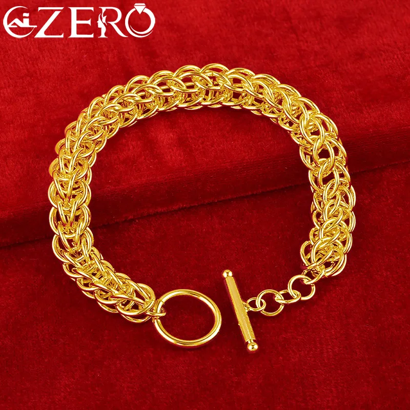 ALIZERO 24K Gold Multi Circle Bracelet Chain For Women Man Charm Wedding Party Fashion Jewelry Gifts