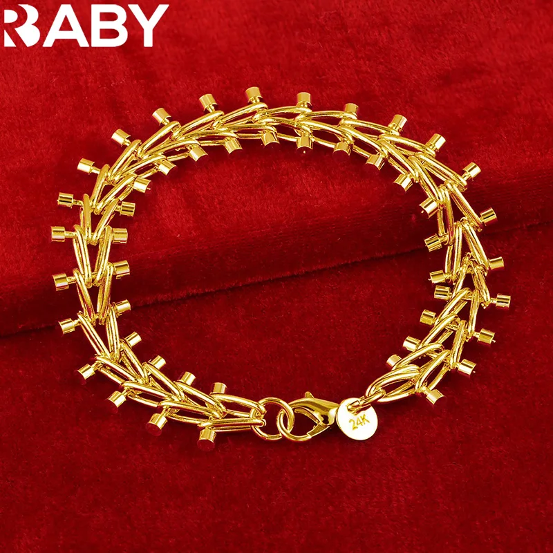 URBABY 24K Gold Double Row Beads Chain Bracelet For Women Men Fashion Jewelry Charm Wedding Party Accessories