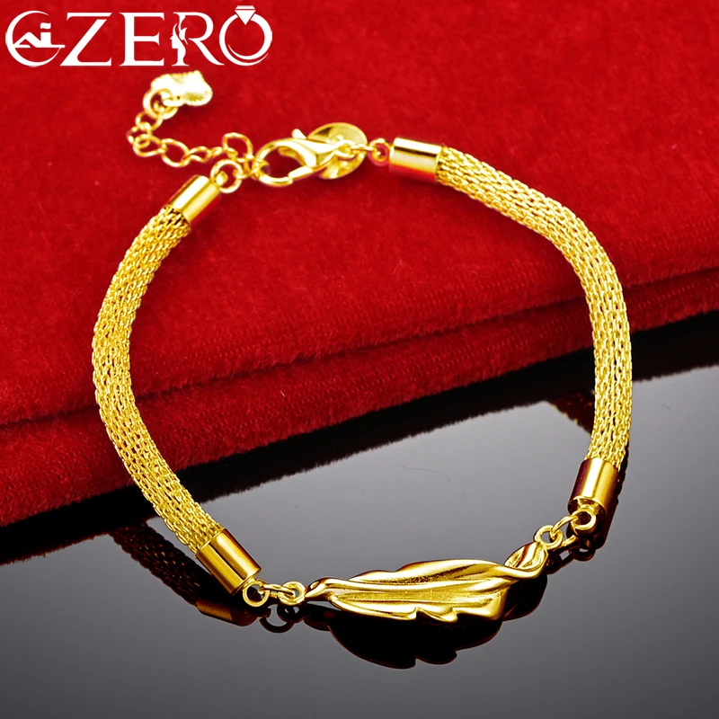 ALIZERO 24K Gold Leaf Network Chain Bracelet For Women Fashion Wedding Party Accessories Charm Jewelry Christmas Gift