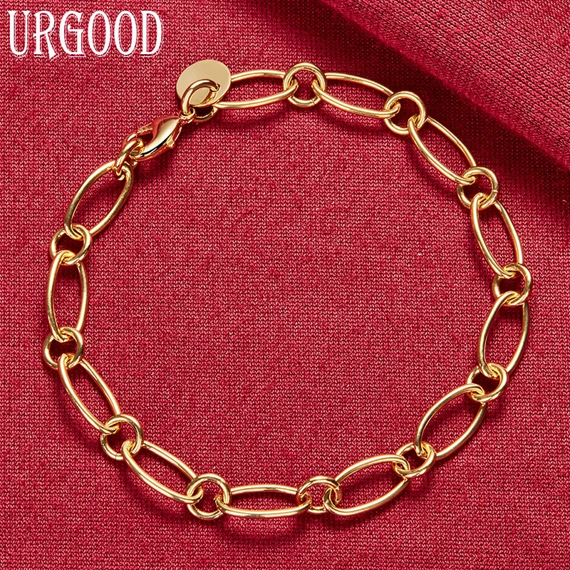 925 Sterling Silver 8 Inch 18k Gold Charm Oval Bracelet Fashion Party Woman Gift Wedding Jewelry