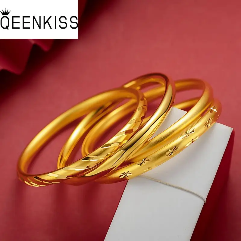 QEENKISS 24KT Gold Bracelet For Women Star Meteor Bangle Fine Wholesale Jewelry Wedding Party Bride Ladies Mother Gift BT5280