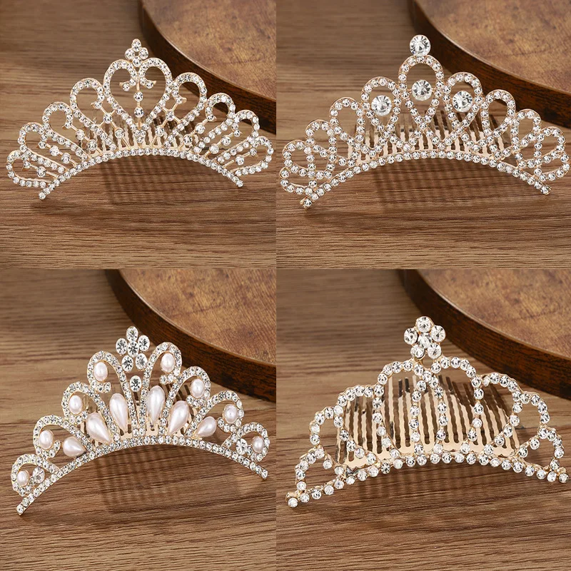 Children Mini Crowns Hair Comb Crystal Princess Crown Bridal Tiaras For Women Girls Rhinestone Pearl Wedding Bridal Tiara Gift