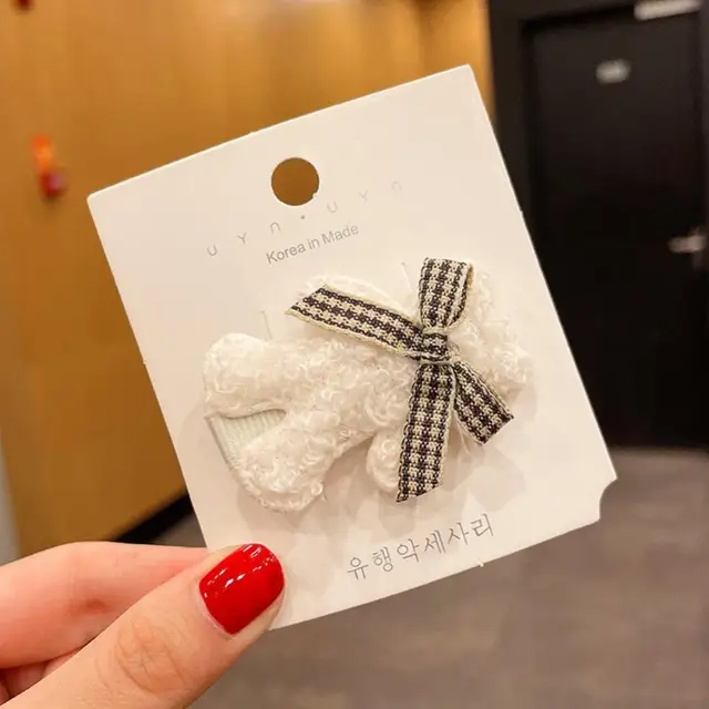3~1 PCS Bear Bowknot Hair Clip Cute Plush Cartoon Hair Loop Headband Female Hair Jewelry Lamb Hair Headwear Hair Clip