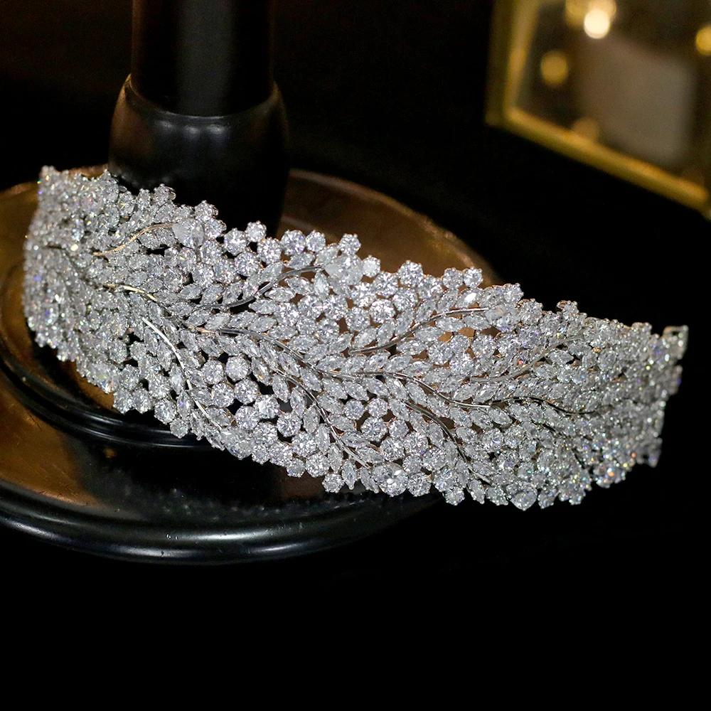 Crystal Cubic Zirconia Crown Wedding Hair Accessories CZ Headband Flower Tiara Beauty Dubai Bride JewelryProduct sellpo