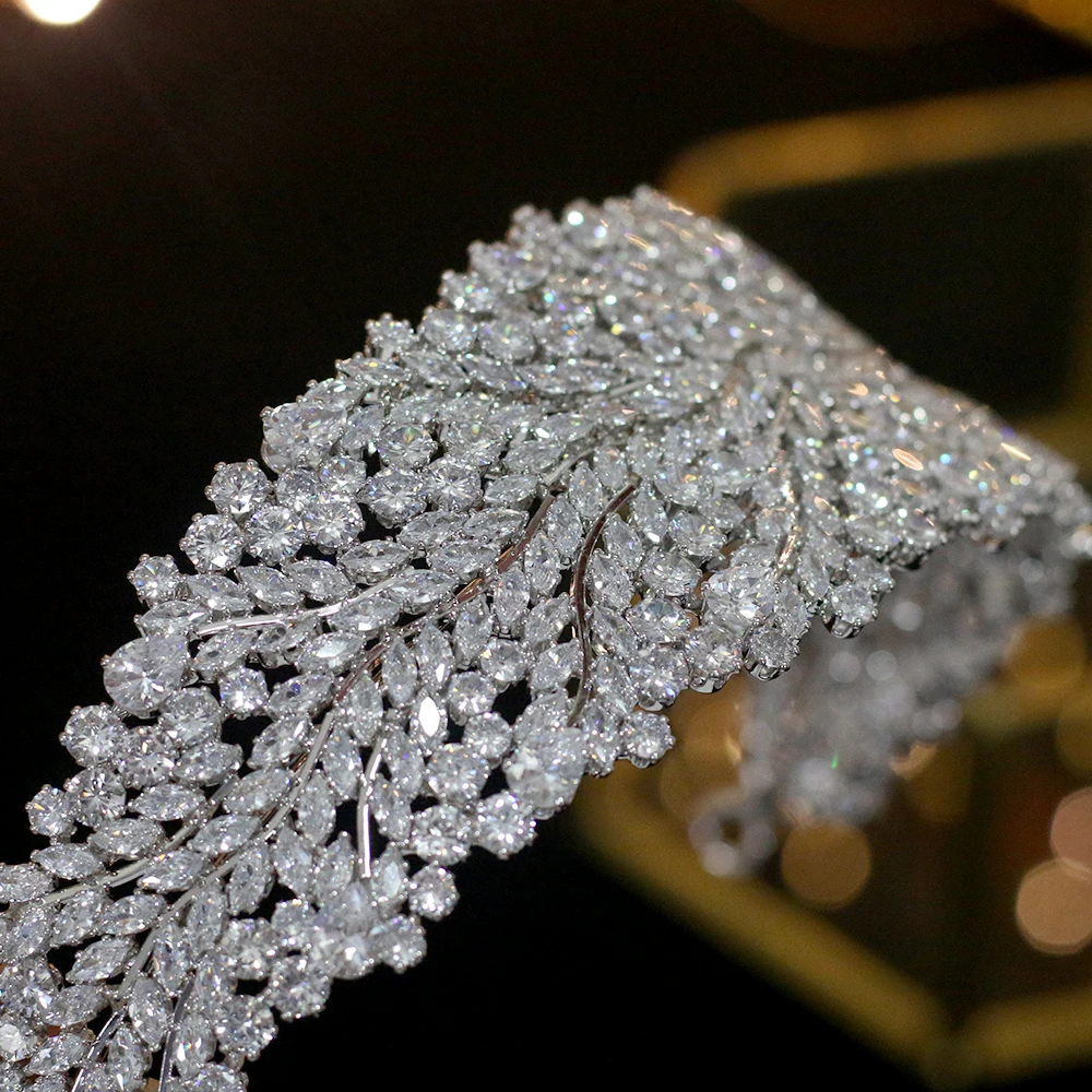 Crystal Cubic Zirconia Crown Wedding Hair Accessories CZ Headband Flower Tiara Beauty Dubai Bride JewelryProduct sellpo