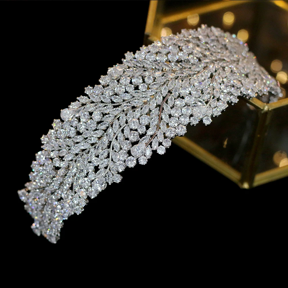 Crystal Cubic Zirconia Crown Wedding Hair Accessories CZ Headband Flower Tiara Beauty Dubai Bride JewelryProduct sellpo