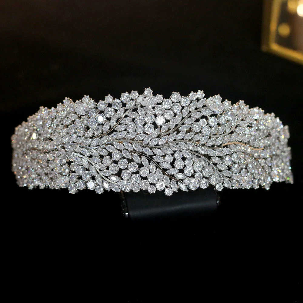 Crystal Cubic Zirconia Crown Wedding Hair Accessories CZ Headband Flower Tiara Beauty Dubai Bride JewelryProduct sellpo