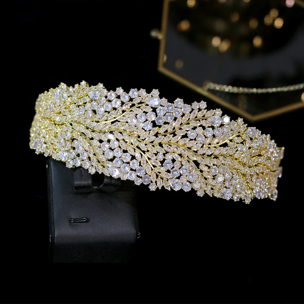 Crystal Cubic Zirconia Crown Wedding Hair Accessories CZ Headband Flower Tiara Beauty Dubai Bride JewelryProduct sellpo