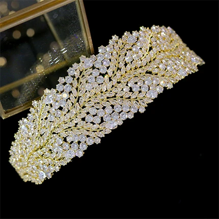 Crystal Cubic Zirconia Crown Wedding Hair Accessories CZ Headband Flower Tiara Beauty Dubai Bride JewelryProduct sellpo