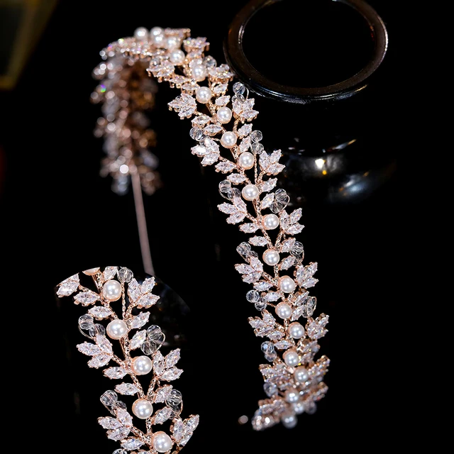 Crystal Pearl Hairbands Fashion Bridal Tiara Crowns Wedding Hair Accessories CZ Headwear Bridesmaid Headband Jewelry