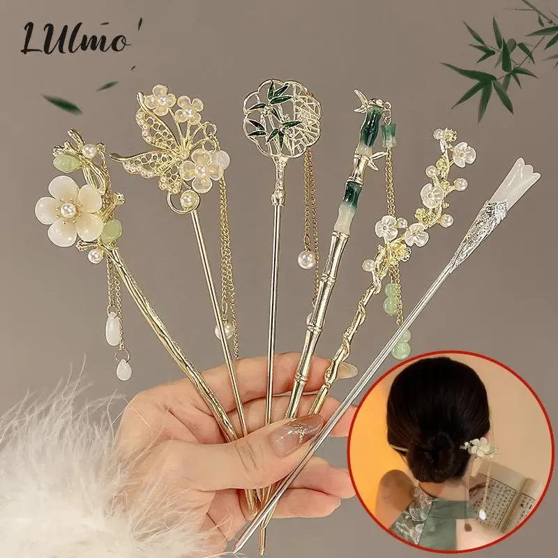 Retro Chinese Style Hair Clip Crystal Long Tassel Flower Step Shake Hairpin Sticks Bride Noiva Wedding Party Hair Accessories