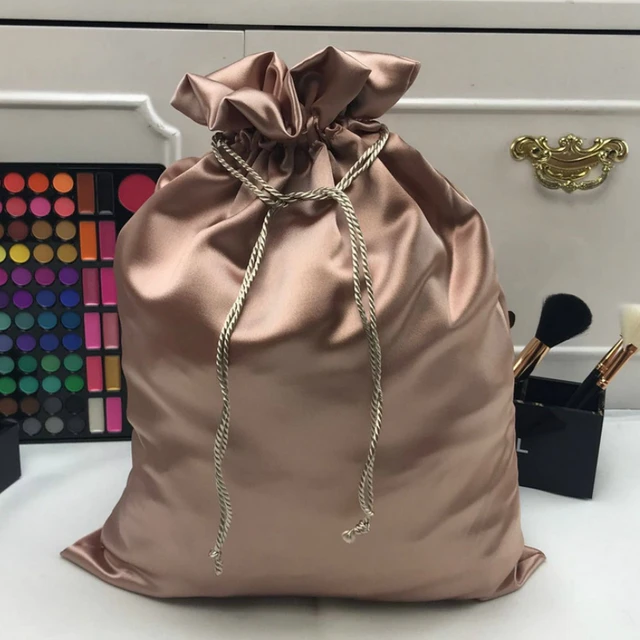Silk Satin Bags Packaging Jewelry Hair Smooth Luxurious Satin Drawstring Pouch Shoe Gift Cloth Wrappling Sachet Coffee Champagne