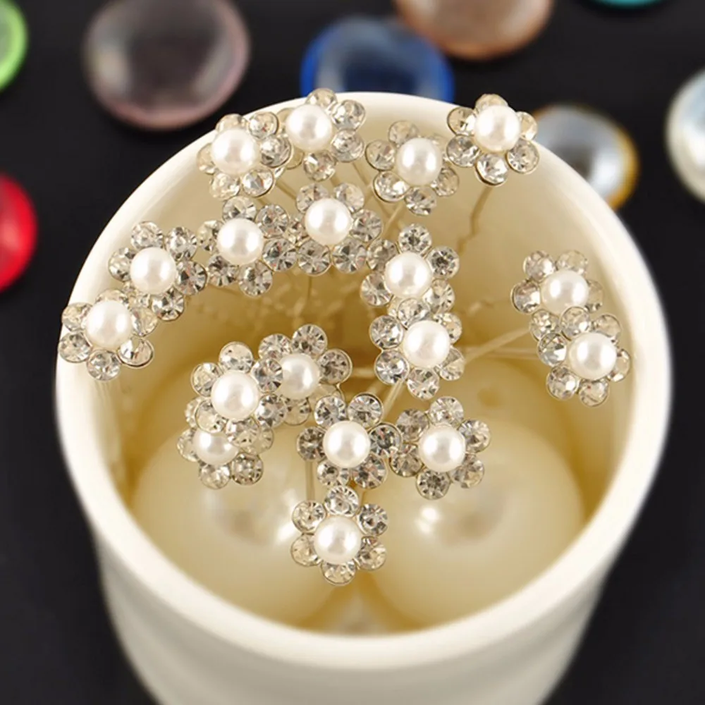 20Pcs Fashion Wedding Bridal Pearl Flower Clear Crystal Rhinestone Hair Pins Clips Bridesmaid Hairwear Jewelry Hair Accessories