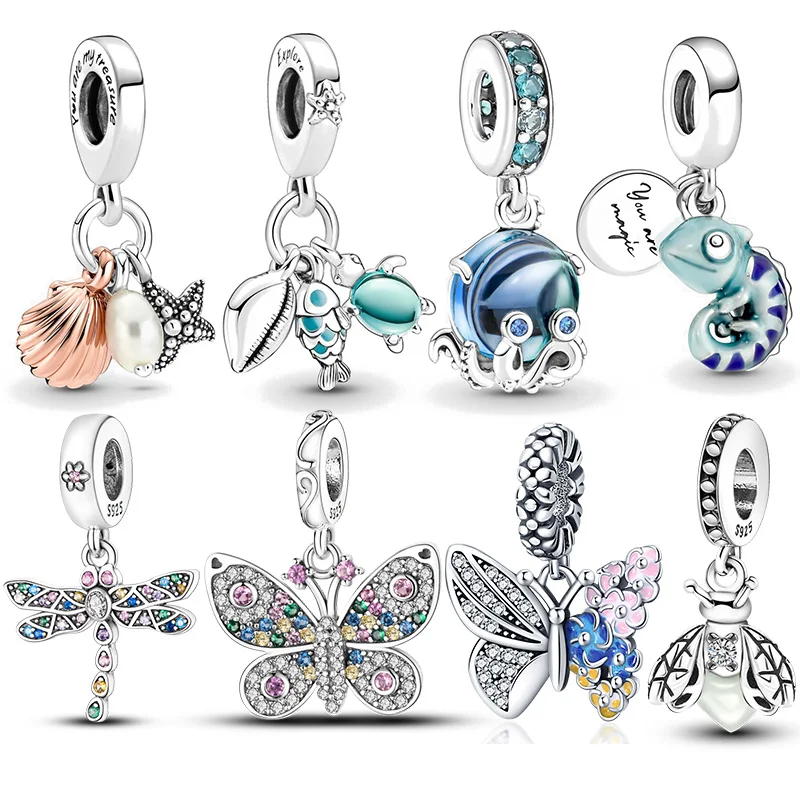 HOT plata de ley 925 Sterling silver Murano Glass Cute Octopus Charms Beads Fit Original Pandora Bracelet Pendant Jewelry