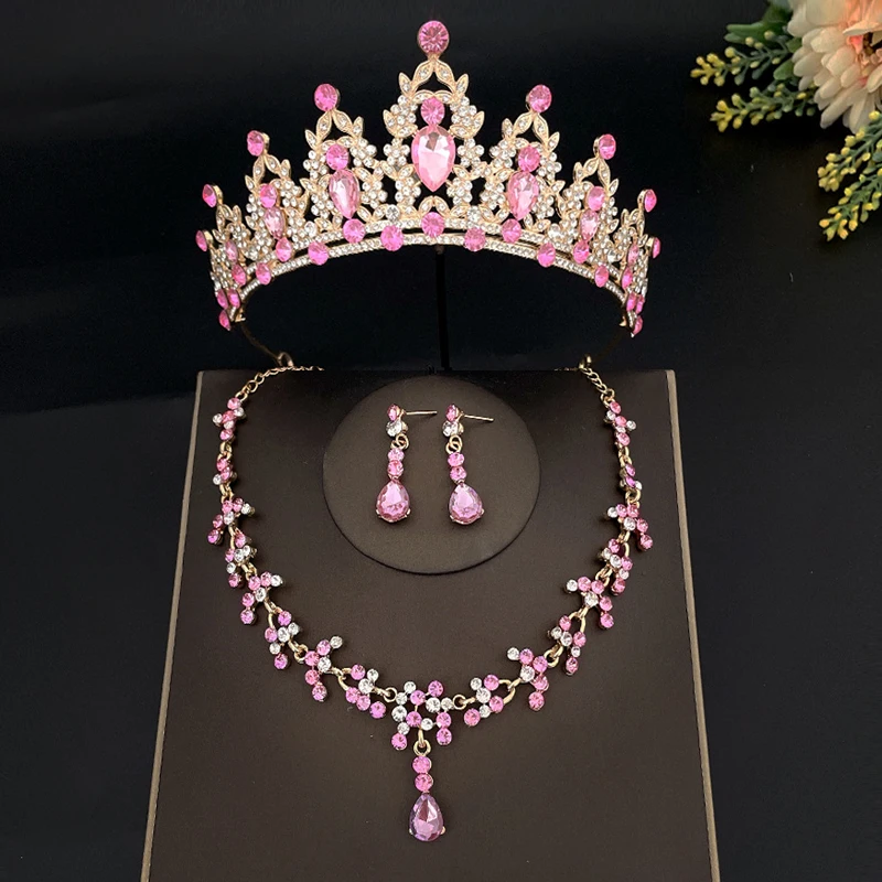 Luxury Wedding Baroque Tiara Headpiece Crystal Princess Crown Green Pink Blue Women Diadem For Girl Bridal Veil Hair Accessories