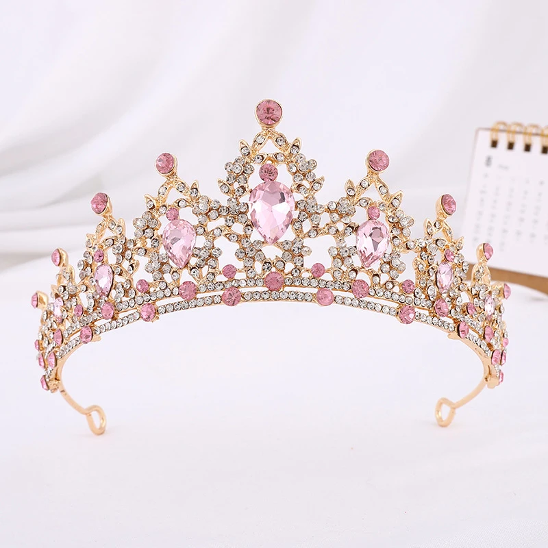 Luxury Wedding Baroque Tiara Headpiece Crystal Princess Crown Green Pink Blue Women Diadem For Girl Bridal Veil Hair Accessories