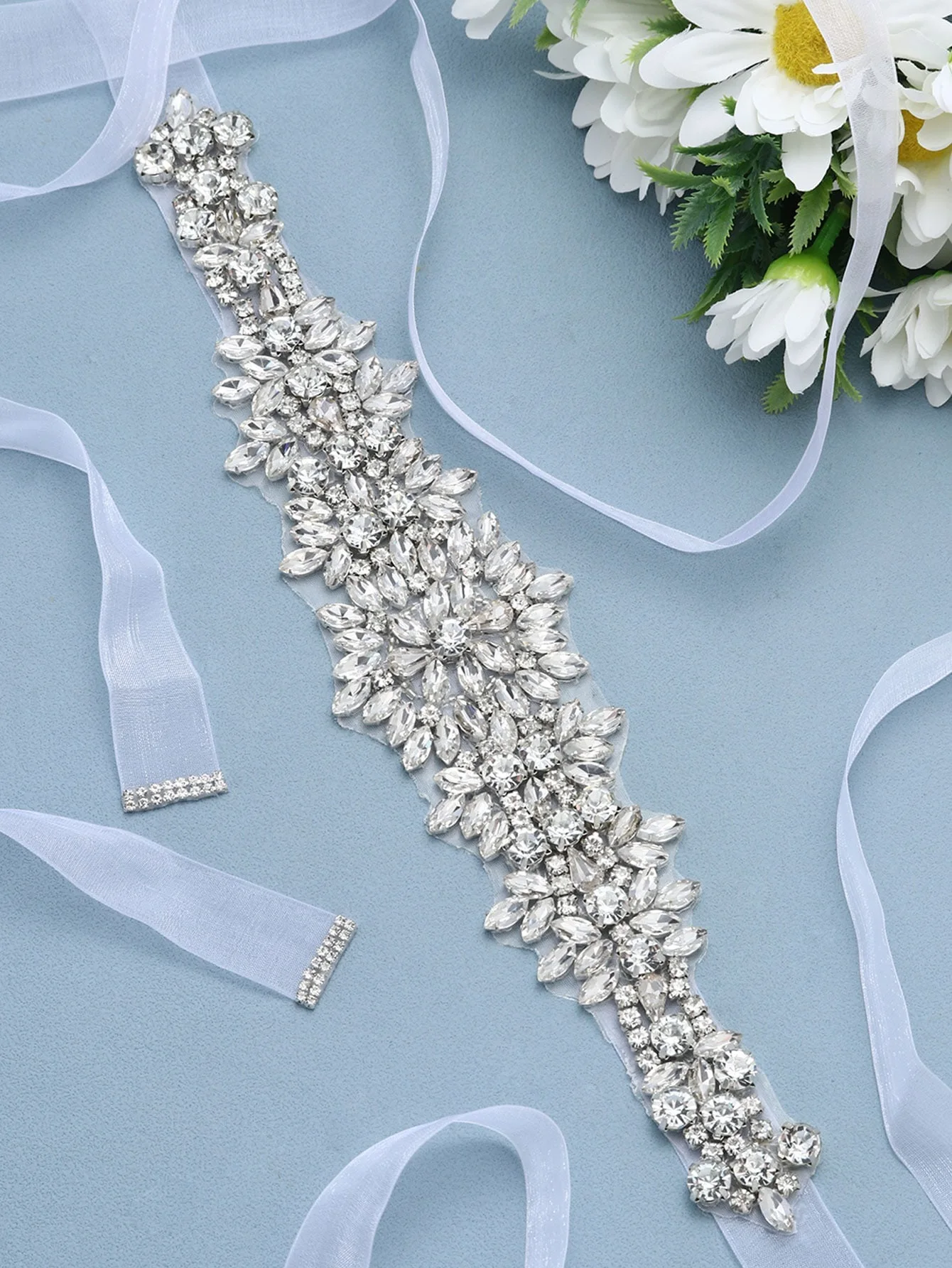 1pc women's silver alloy satin ribbon diamond applique bridal belt wedding jewelry suitable for wedding use