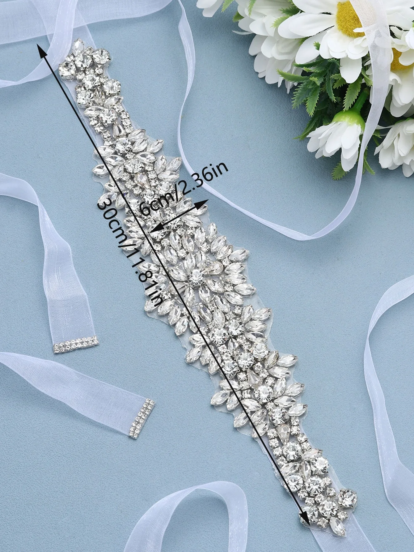 1pc women's silver alloy satin ribbon diamond applique bridal belt wedding jewelry suitable for wedding use