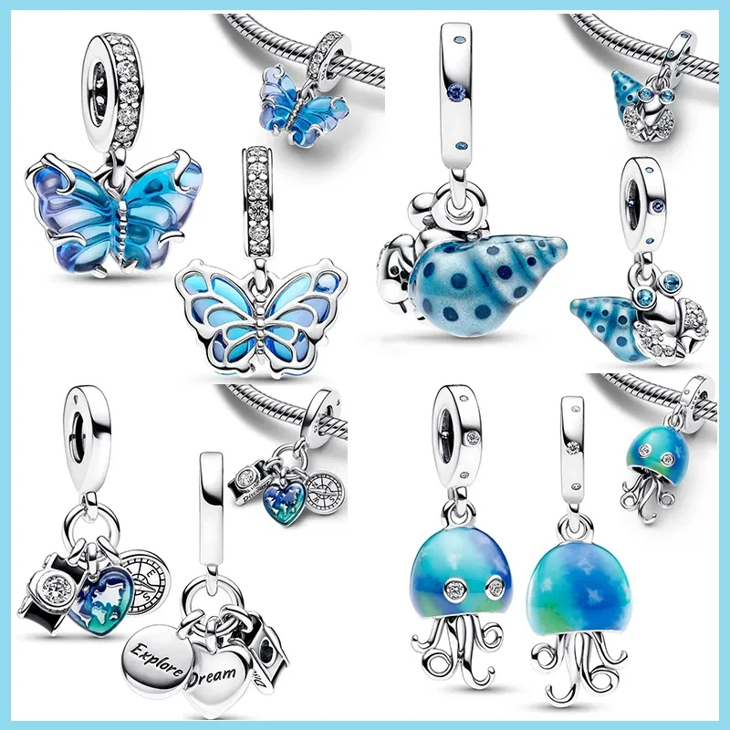 Hot Sale 925 Silver Charms Beads Fit Pandora Bracelet Glow-in-The-Dark Hermit Crab Color-Changing Jellyfish Fine Jewelry Making