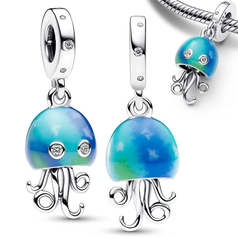 Hot Sale 925 Silver Charms Beads Fit Pandora Bracelet Glow-in-The-Dark Hermit Crab Color-Changing Jellyfish Fine Jewelry Making