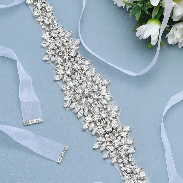 1pc women's silver alloy satin ribbon diamond applique bridal belt wedding jewelry suitable for wedding use