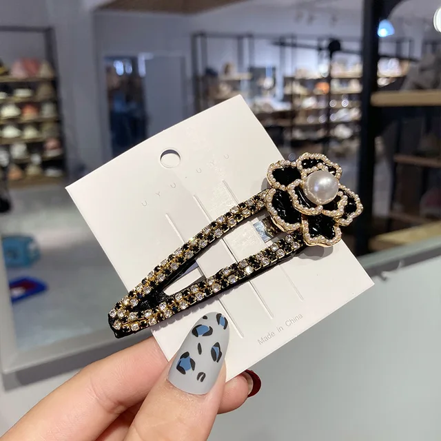 Camellia flower hair clip with sparking rhinestone Pearl hairpin side clip retro hairpin elegant BB clip hair accessories