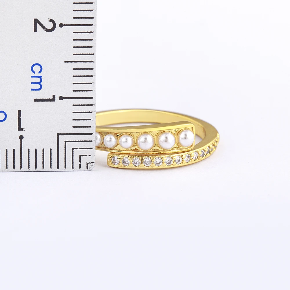 Nidin New Fashion Zircon Inlaid Pearl Opening Rings Adjustable Jewelry For Women Girls Wedding Party Luxury Accessories Gift