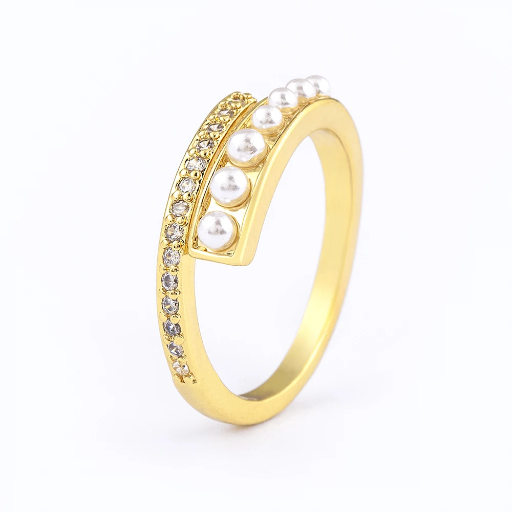 Nidin New Fashion Zircon Inlaid Pearl Opening Rings Adjustable Jewelry For Women Girls Wedding Party Luxury Accessories Gift
