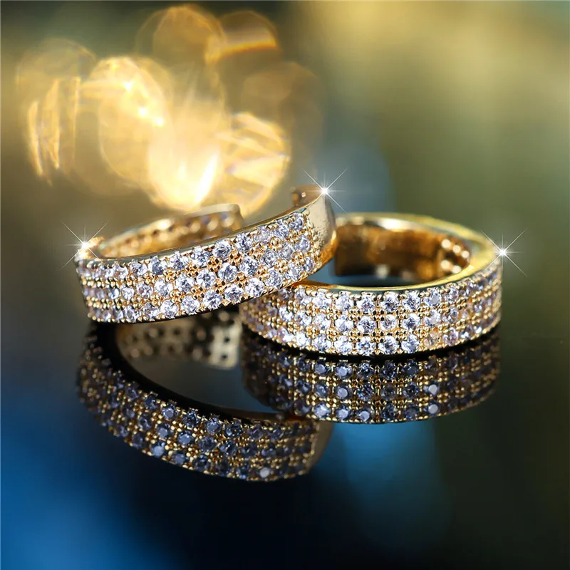 Cute Female White Zircon Stone Clip Earrings Charm Yellow Gold Color Wedding Jewelry For Women