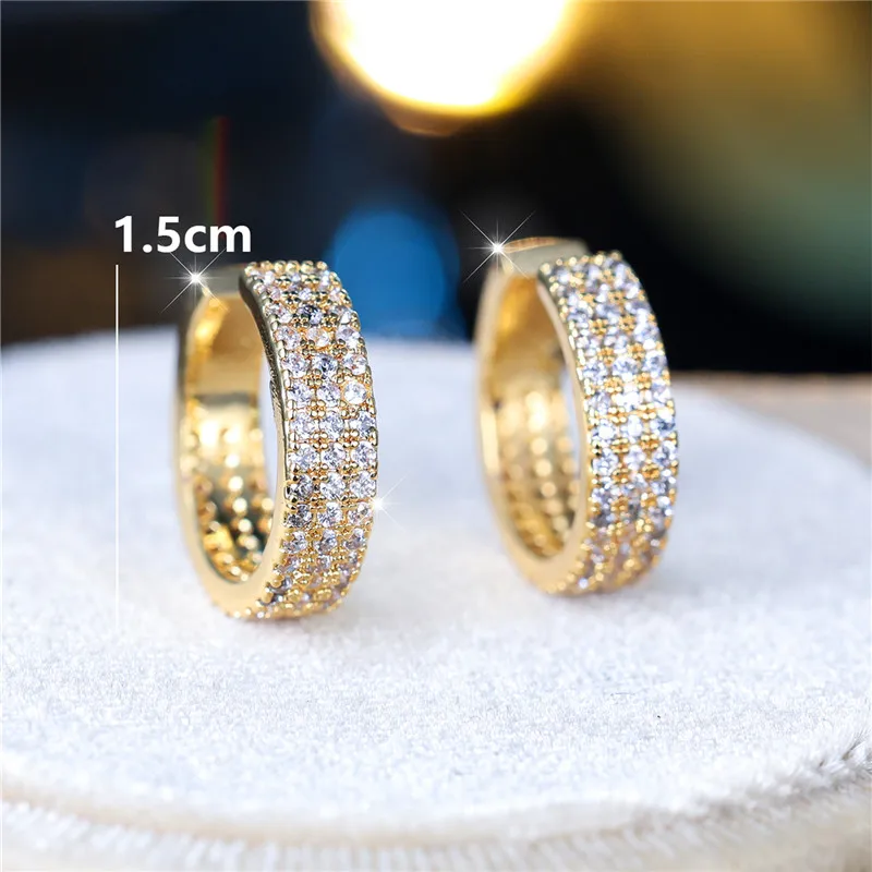 Cute Female White Zircon Stone Clip Earrings Charm Yellow Gold Color Wedding Jewelry For Women