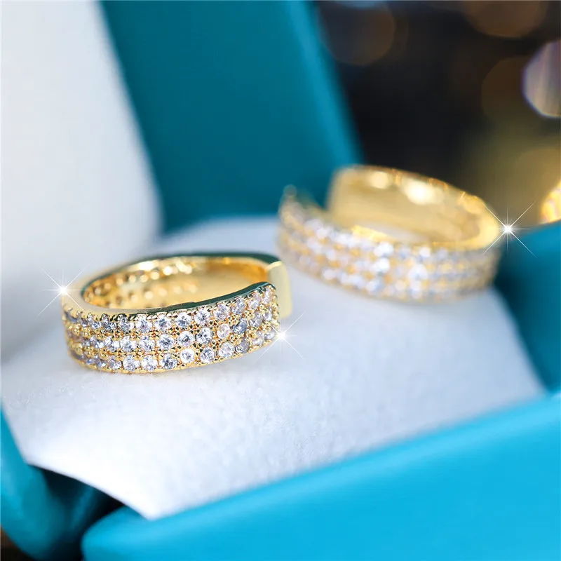 Cute Female White Zircon Stone Clip Earrings Charm Yellow Gold Color Wedding Jewelry For Women