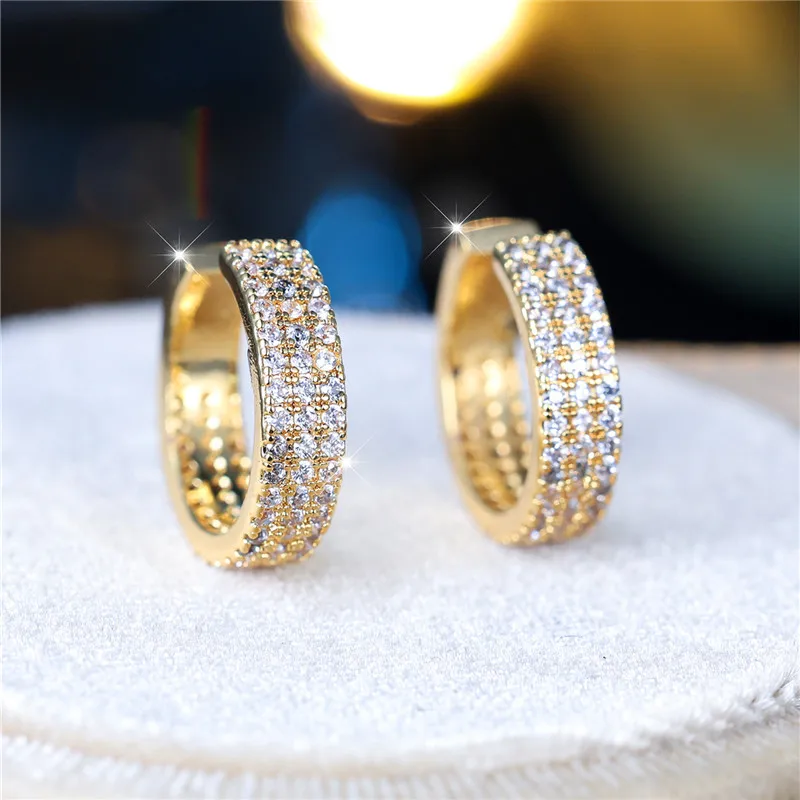 Cute Female White Zircon Stone Clip Earrings Charm Yellow Gold Color Wedding Jewelry For Women