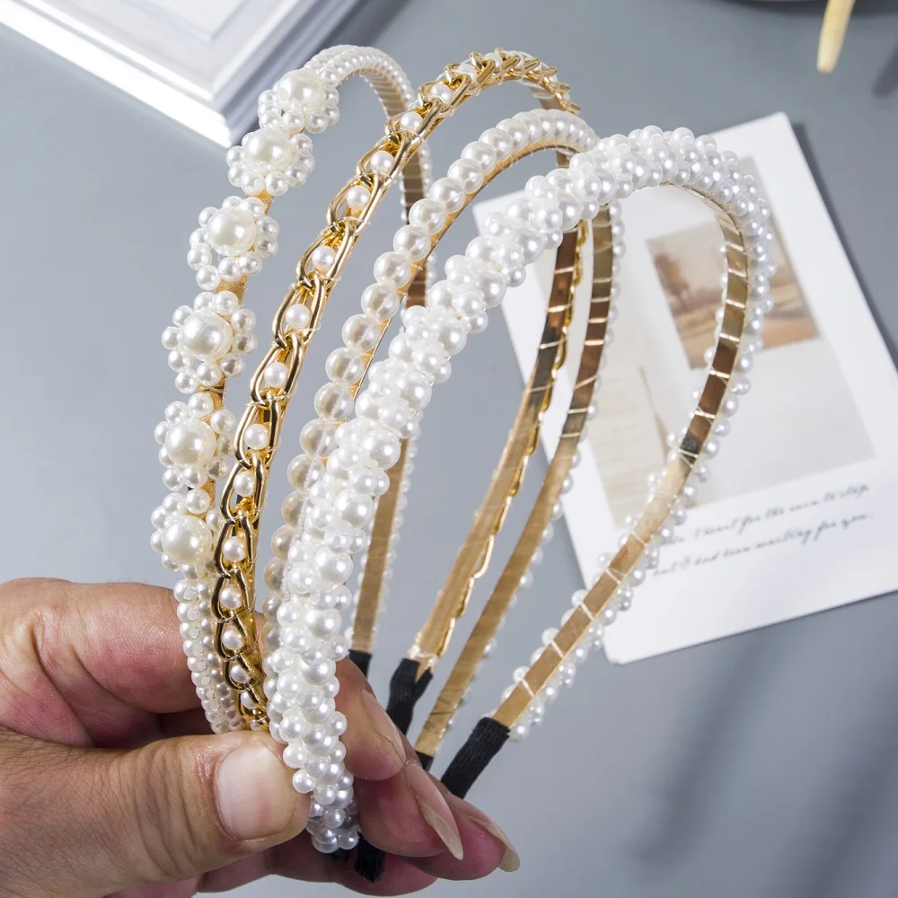 4 Pcs Fashion Full Pearl Hairbands Elastic Flower Women Hair Hoop Bands Headband Bezel Girls Hair Accessories Headdress