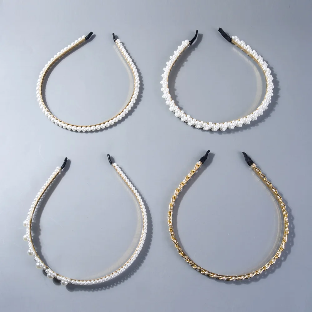 4 Pcs Fashion Full Pearl Hairbands Elastic Flower Women Hair Hoop Bands Headband Bezel Girls Hair Accessories Headdress