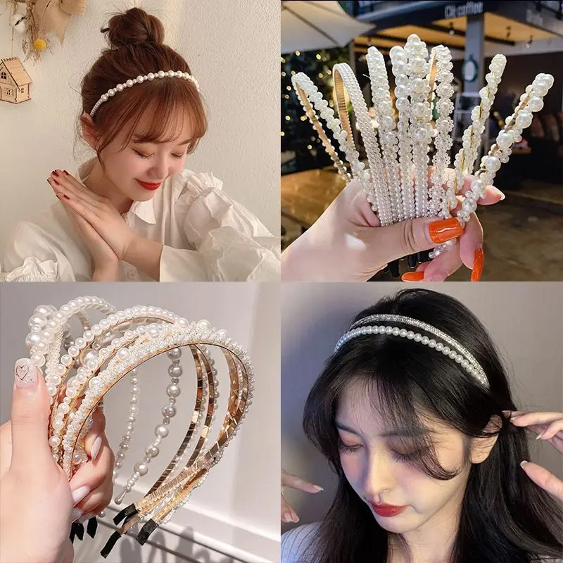 4 Pcs Fashion Full Pearl Hairbands Elastic Flower Women Hair Hoop Bands Headband Bezel Girls Hair Accessories Headdress