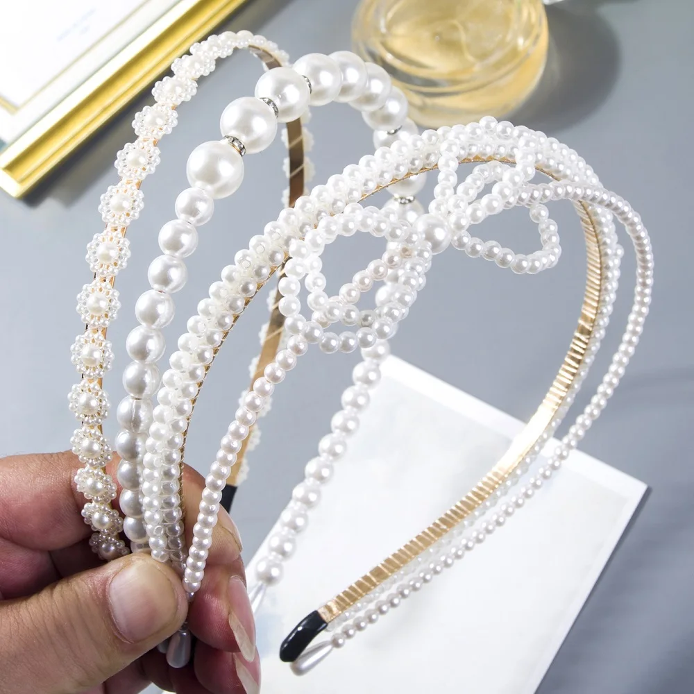 4 Pcs Fashion Full Pearl Hairbands Elastic Flower Women Hair Hoop Bands Headband Bezel Girls Hair Accessories Headdress