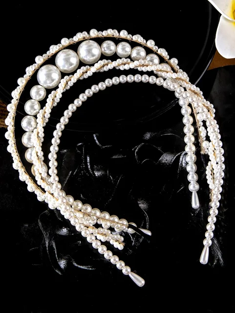 4 Pcs Fashion Full Pearl Hairbands Elastic Flower Women Hair Hoop Bands Headband Bezel Girls Hair Accessories Headdress