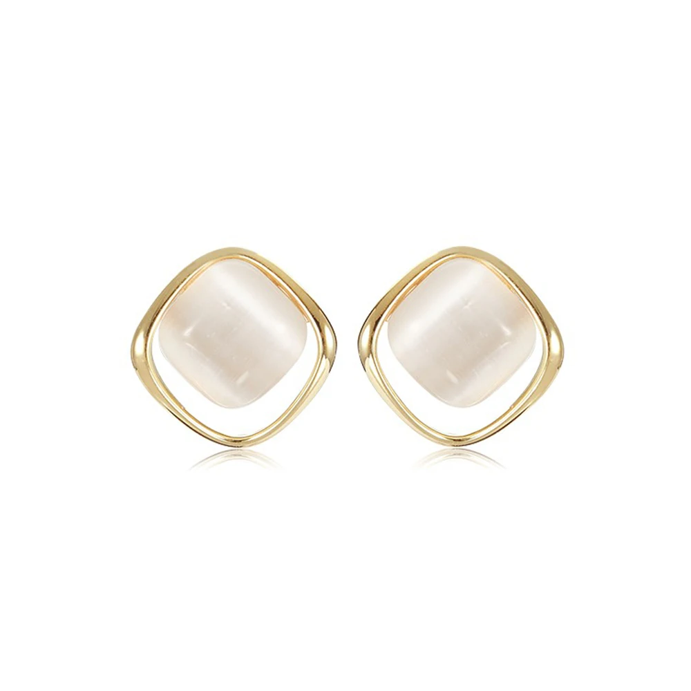 Gem Stone Stud Earrings Women French Elegant Simple Glossy Gold Color Trend 2024 New Accessories Designer Korean Fashion Jewelry