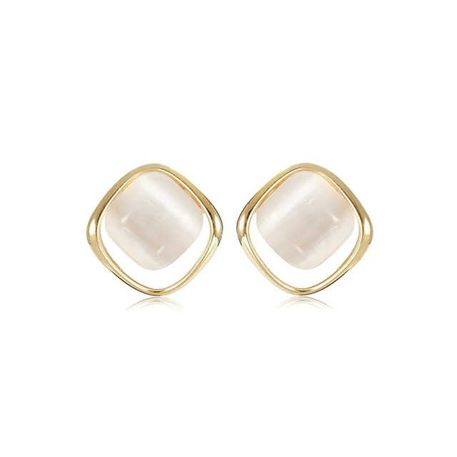 Gem Stone Stud Earrings Women French Elegant Simple Glossy Gold Color Trend 2024 New Accessories Designer Korean Fashion Jewelry