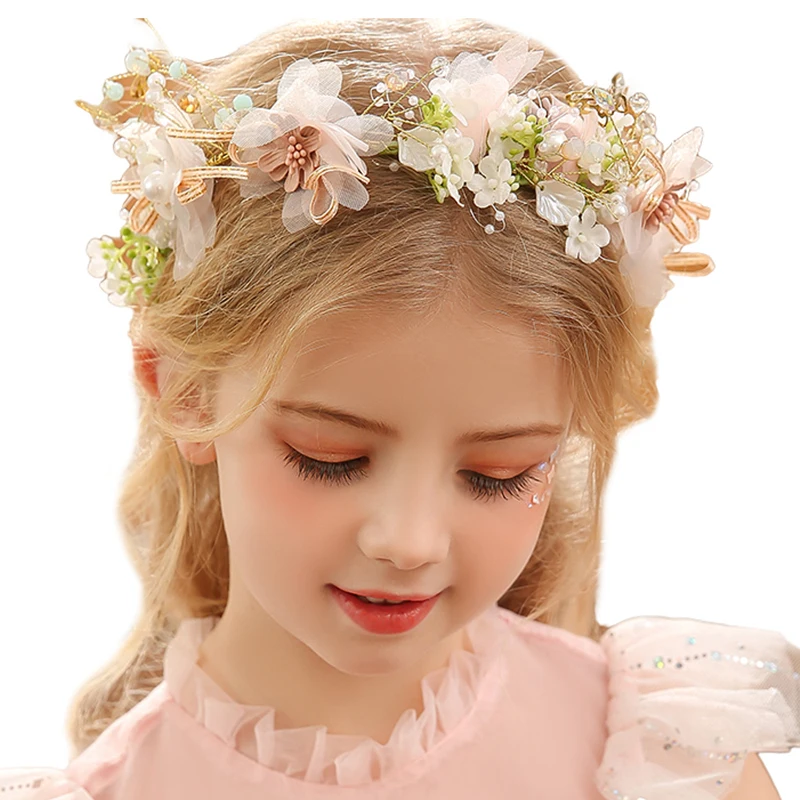 Elegant Girls Bridal Headband Imitated Pearl Hair Headdress Flower Wreath Bride Garland Head Hoop Wedding Headbands Hair Jewelry