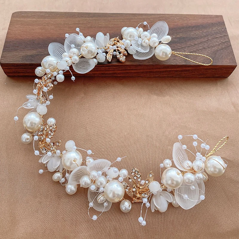 Elegant Girls Bridal Headband Imitated Pearl Hair Headdress Flower Wreath Bride Garland Head Hoop Wedding Headbands Hair Jewelry