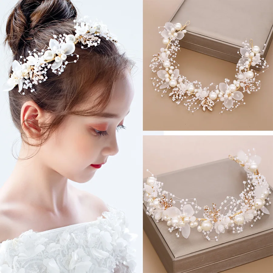 Elegant Girls Bridal Headband Imitated Pearl Hair Headdress Flower Wreath Bride Garland Head Hoop Wedding Headbands Hair Jewelry