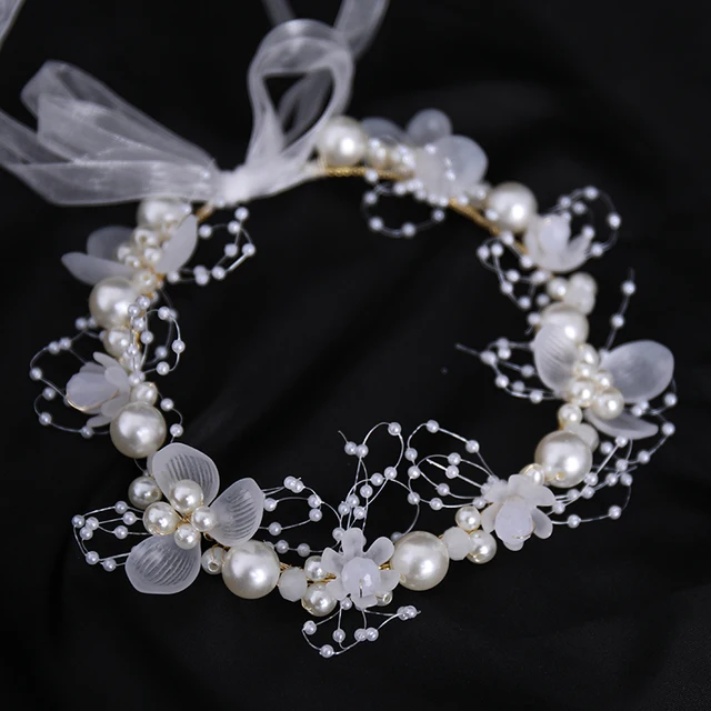 Elegant Girls Bridal Headband Imitated Pearl Hair Headdress Flower Wreath Bride Garland Head Hoop Wedding Headbands Hair Jewelry