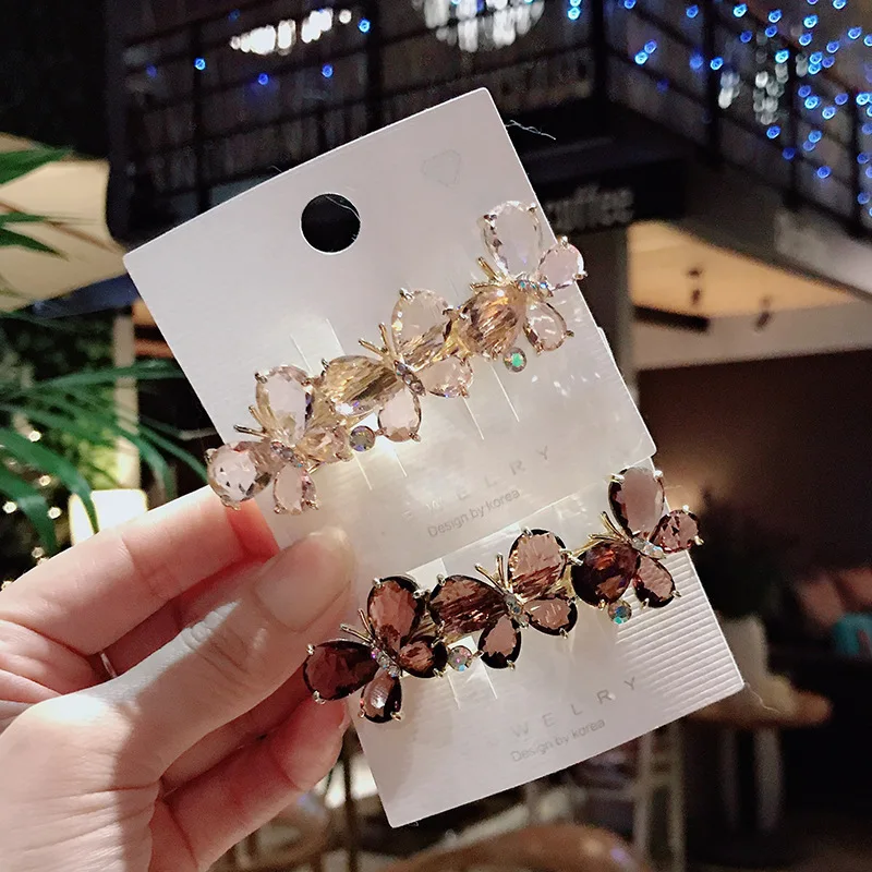 Fashion Crystal Butterfly Hair Clip Large Top Clip Flower Spring Clip Cute Women's Duckbill Clip Headdress