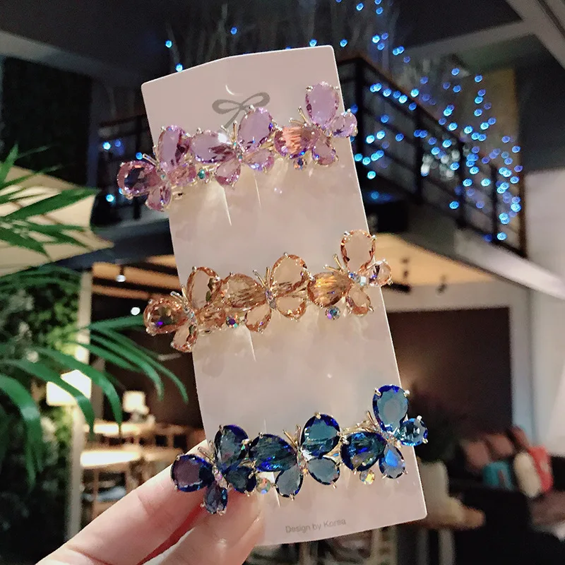Fashion Crystal Butterfly Hair Clip Large Top Clip Flower Spring Clip Cute Women's Duckbill Clip Headdress