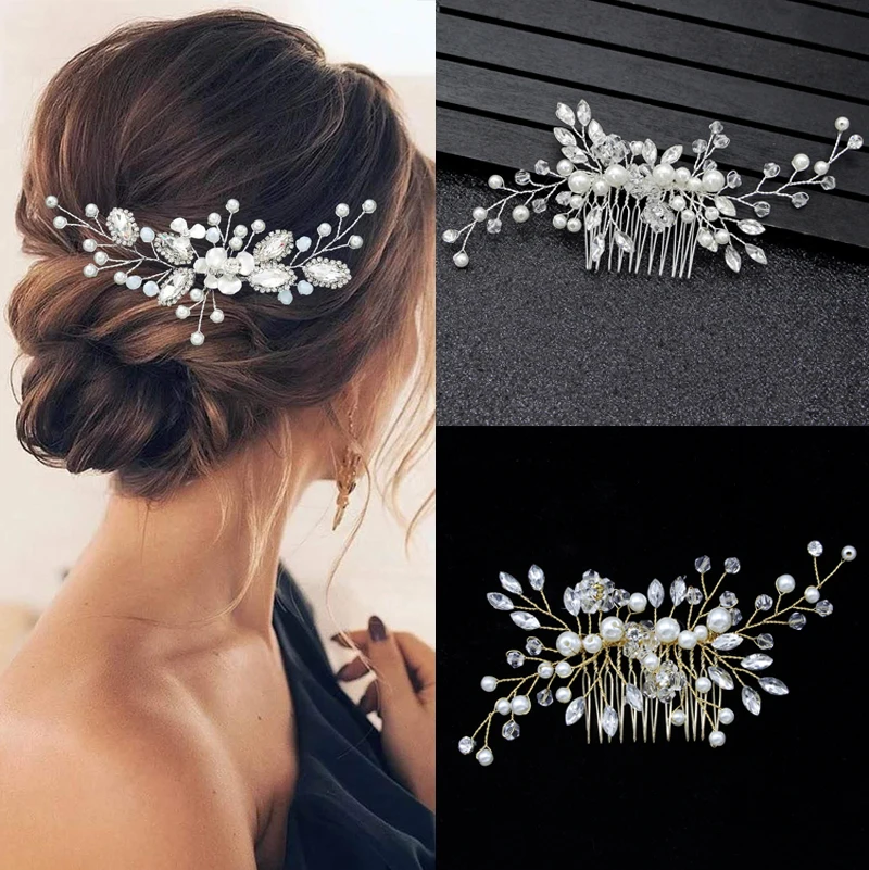 Western Wedding Fashion Jewelry Headdress for Bride Handmade Wedding Crown Floral Pearl Hair Accessories Hairpin Ornaments